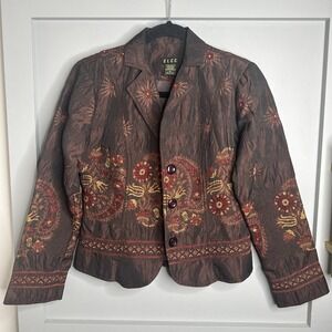 Vtg Womens ELCC Jacket Floral Jacquard Baroque Tapestry‎ Blazer Size PP